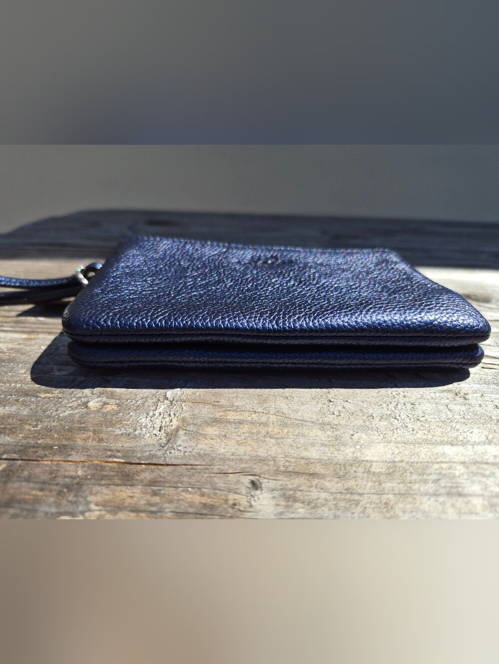 Coach Pebbled Leather Double Corner Zip Wristlet in Metallic Midnight Blue - Picture 10 of 11